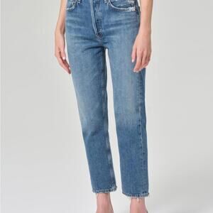Agolde Jeans "Riley" High-Rise Straight Denim in Frequency Size 28 EUC